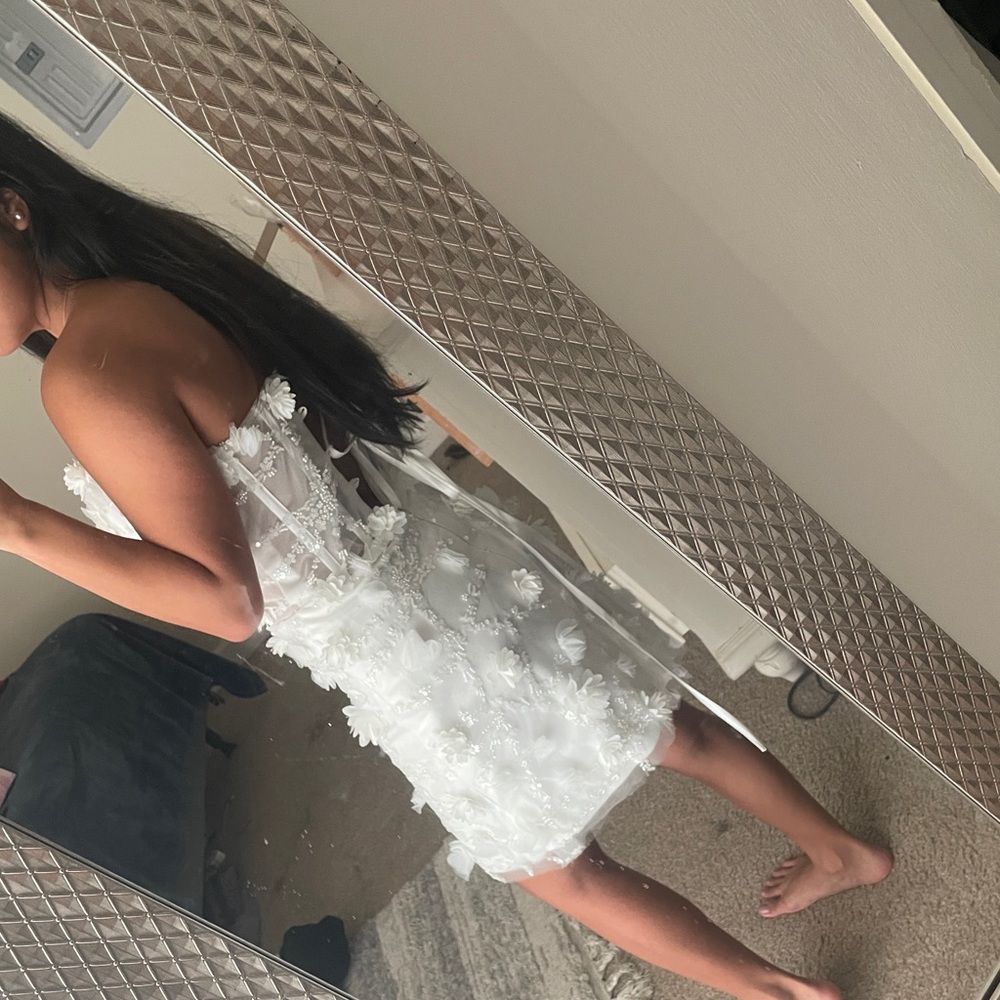 White dress with 3D florals